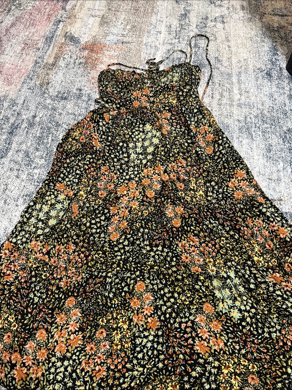 Dress Forum Black Maxi Dress with Orange & Green Floral Print